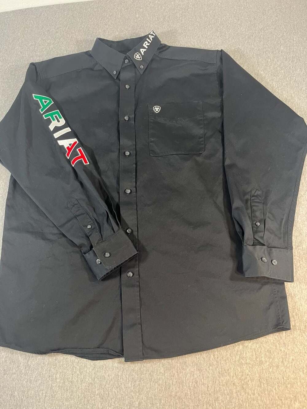 Ariat Team Logo Mexico Black Long Sleeve Twill Shirt Men’s L